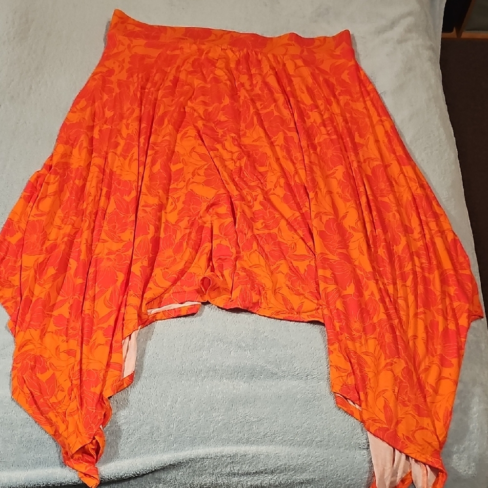 torrid Orange and Coral Floral Handkerchief Hem Skirt